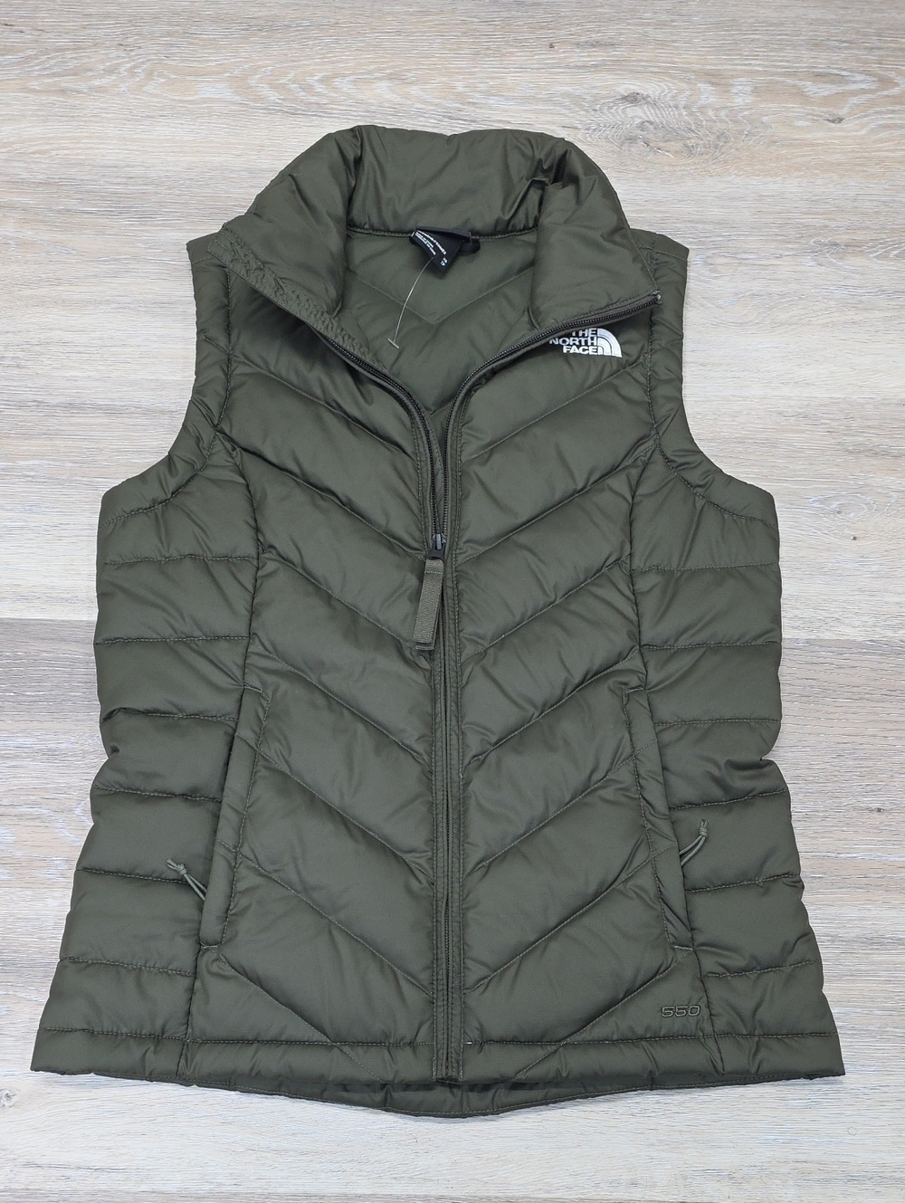 The North Face Women’s Aconcagua 550 Down Vest Olive Green Chevron Quilted Small